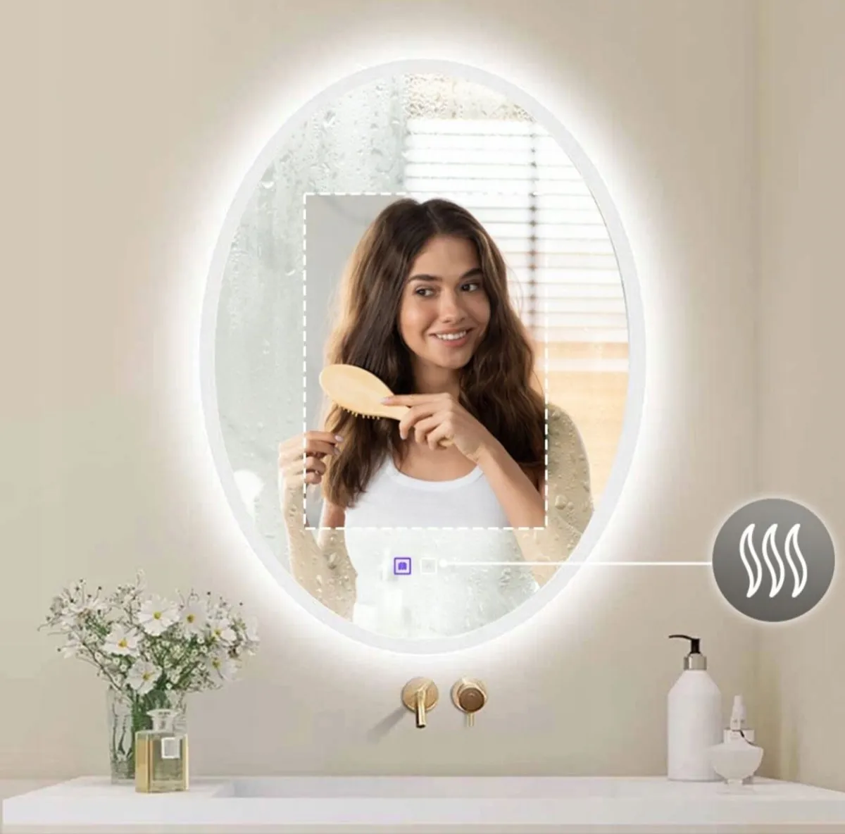 LED Bathroom Mirror 60x80cm Oval Fog Free Dual LED - Image 4