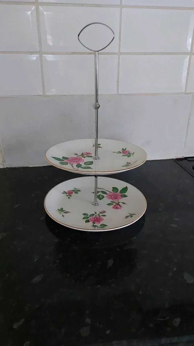 Vintage two tier Staffordshire cake stand - Image 1