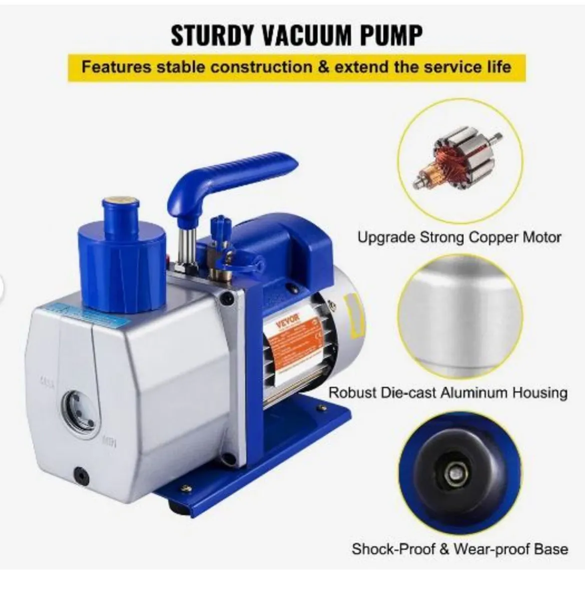 Single Stage Vacuum Pump Rotary Vane 7CFM - Image 3