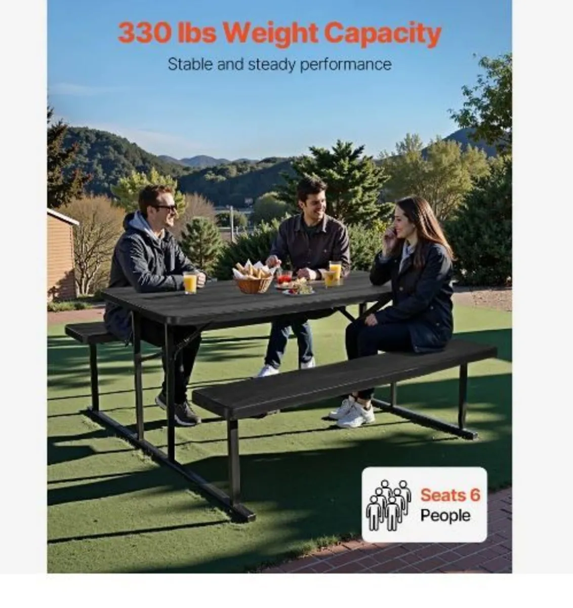 Foldable Picnic Table, 6 FT Folding Picnic - Image 2