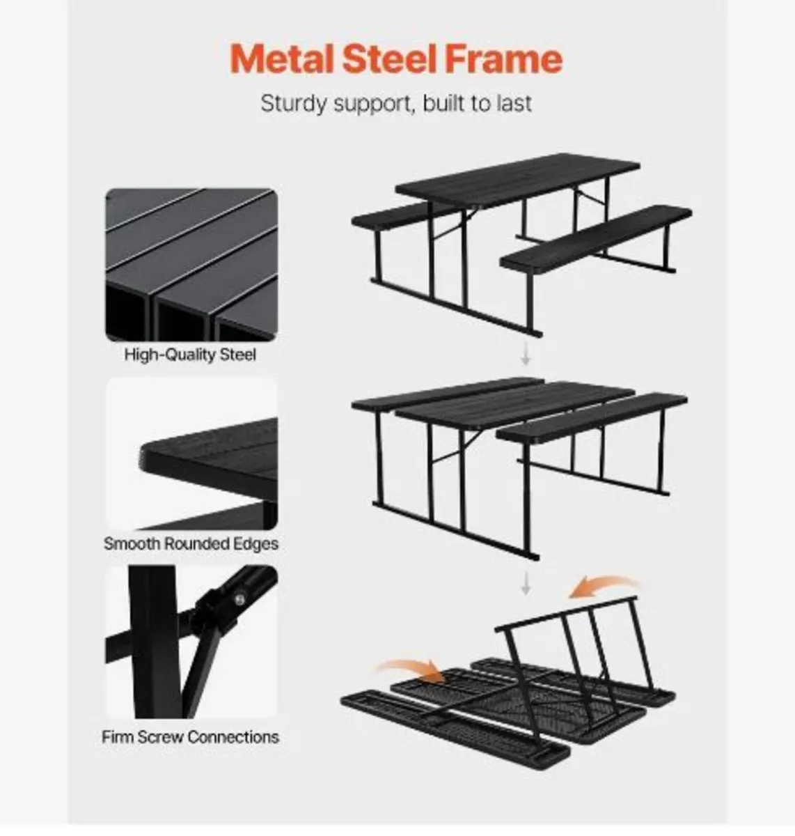 Foldable Picnic Table, 6 FT Folding Picnic - Image 4