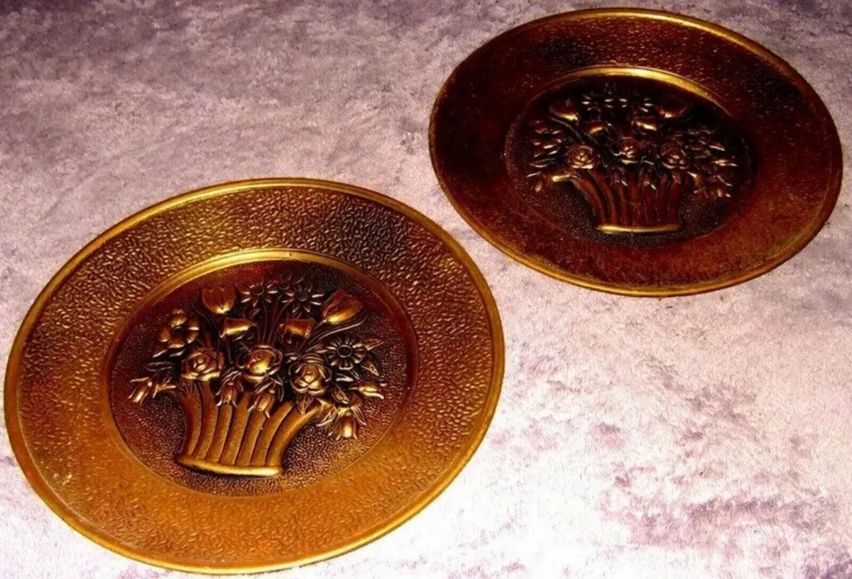 Pair Of Vintage Brass Decorative Plates - Image 2