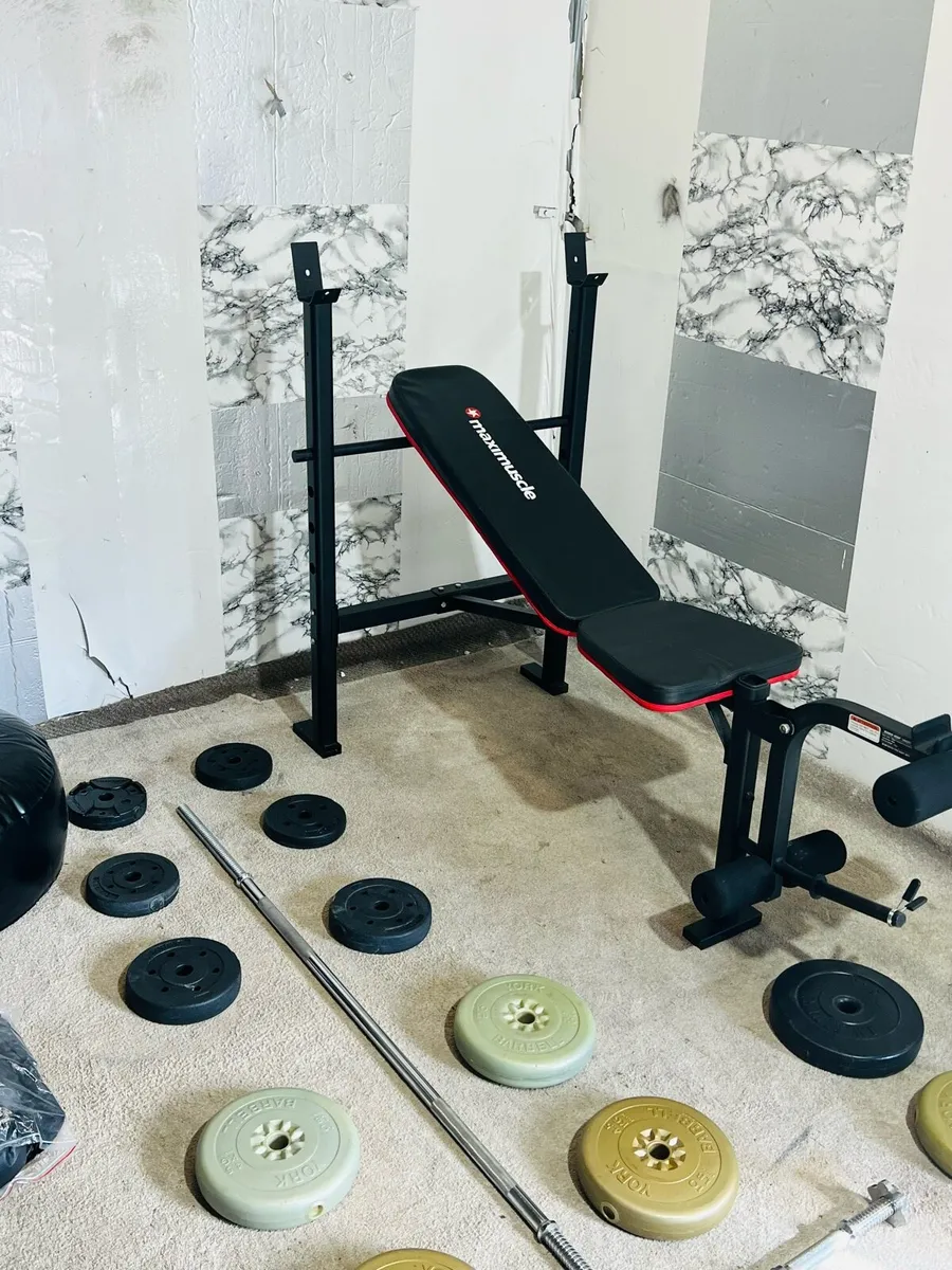 Weight bench weights bars standing punch bag - Image 3