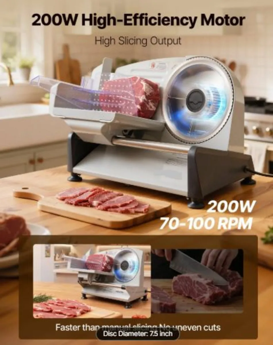 Meat Slicer, 200W Electric Deli Slicer Machine - Image 2
