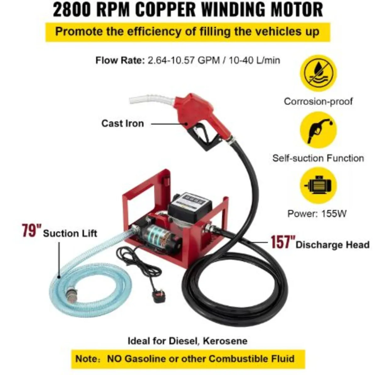 40 L Diesel Pump, Heating Oil Pump, 300 W Self- - Image 2