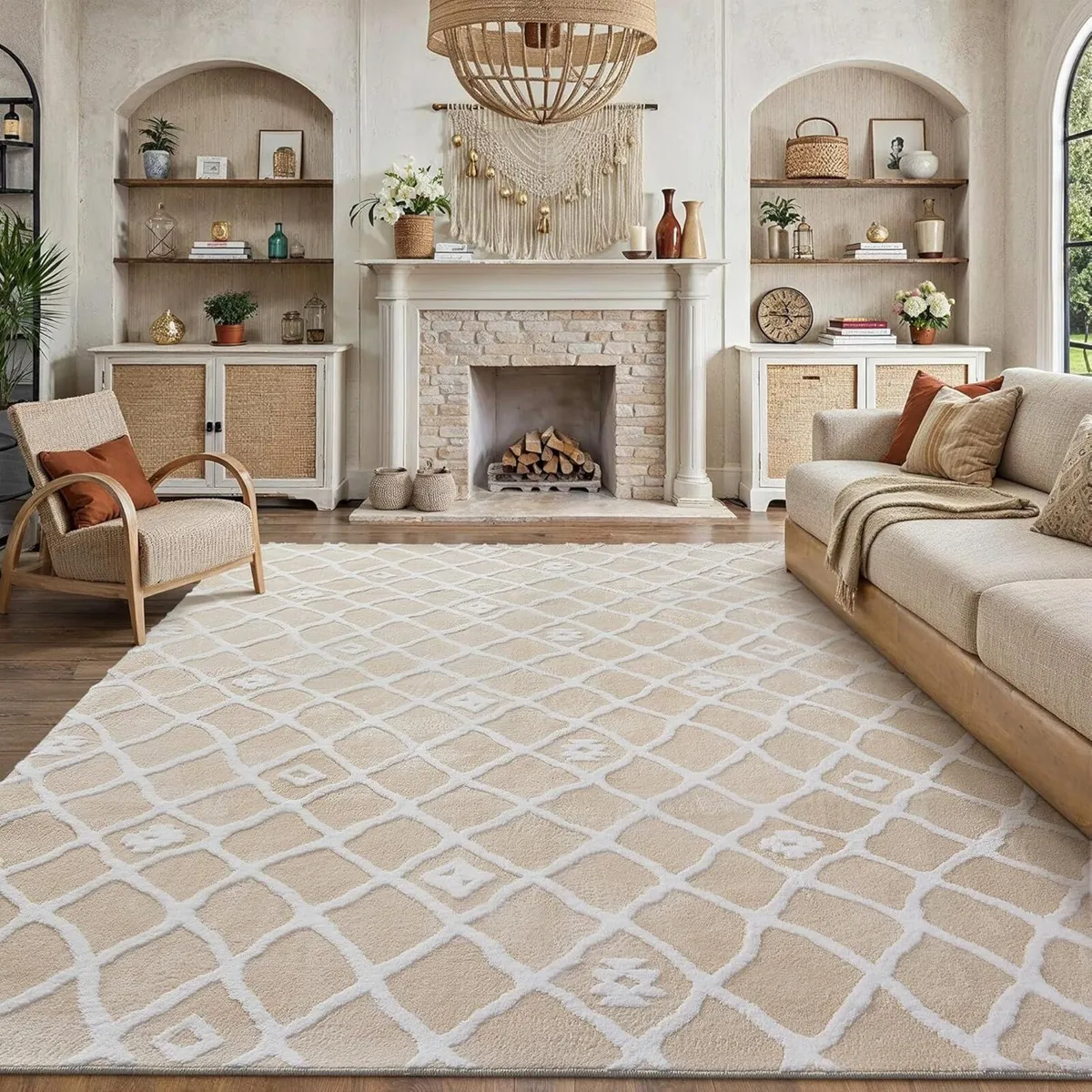 Rugs Living Room 200x300cm Beige White Fluffy - Image 1