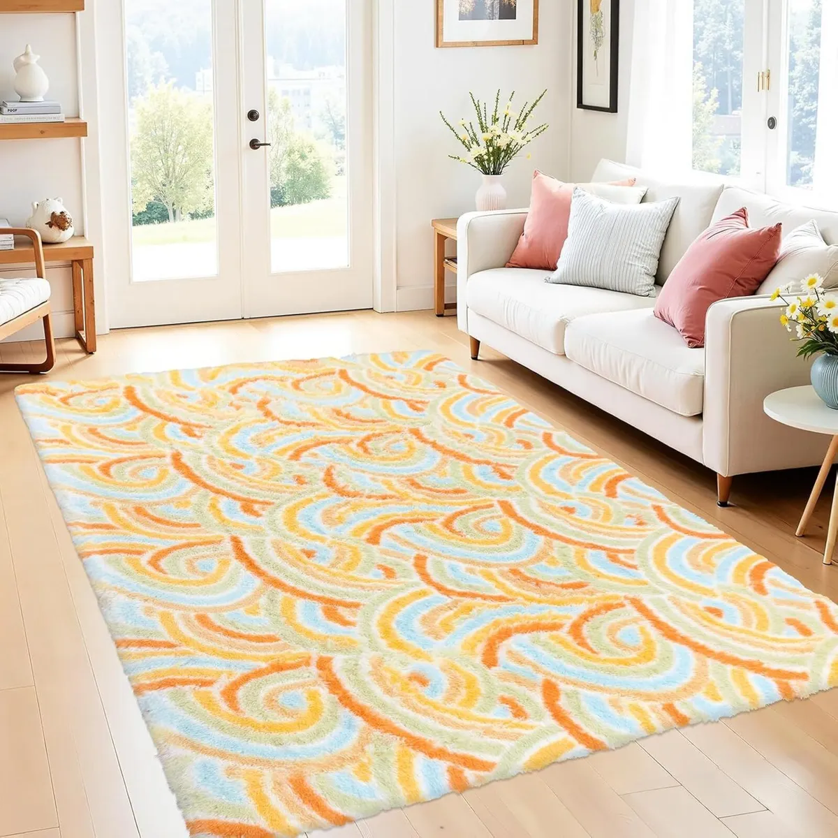 Large Rugs Living Room Rainbow Design Fluffy Cute - Image 1