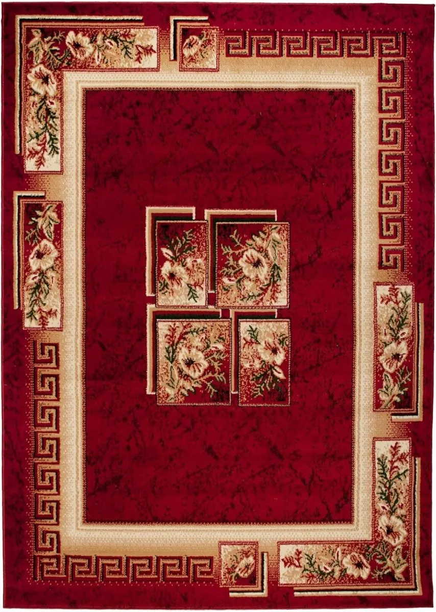 Atlas Area Rug Burgundy Red Floral Frame Geometric - Image 2
