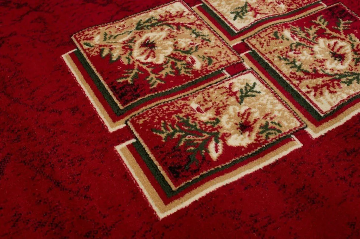 Atlas Area Rug Burgundy Red Floral Frame Geometric - Image 3