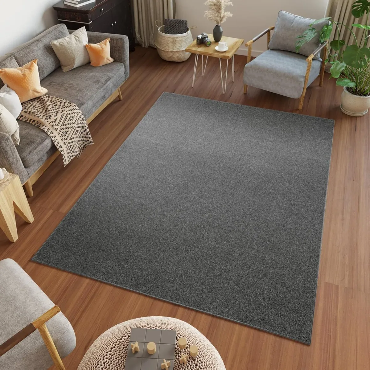 Mono Area Rug Indoor Short Pile Plain Dark Grey - Image 1