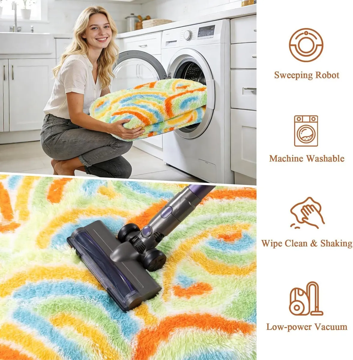 Rainbow Rug Fluffy Washable Rugs Living Room Anti - Image 3