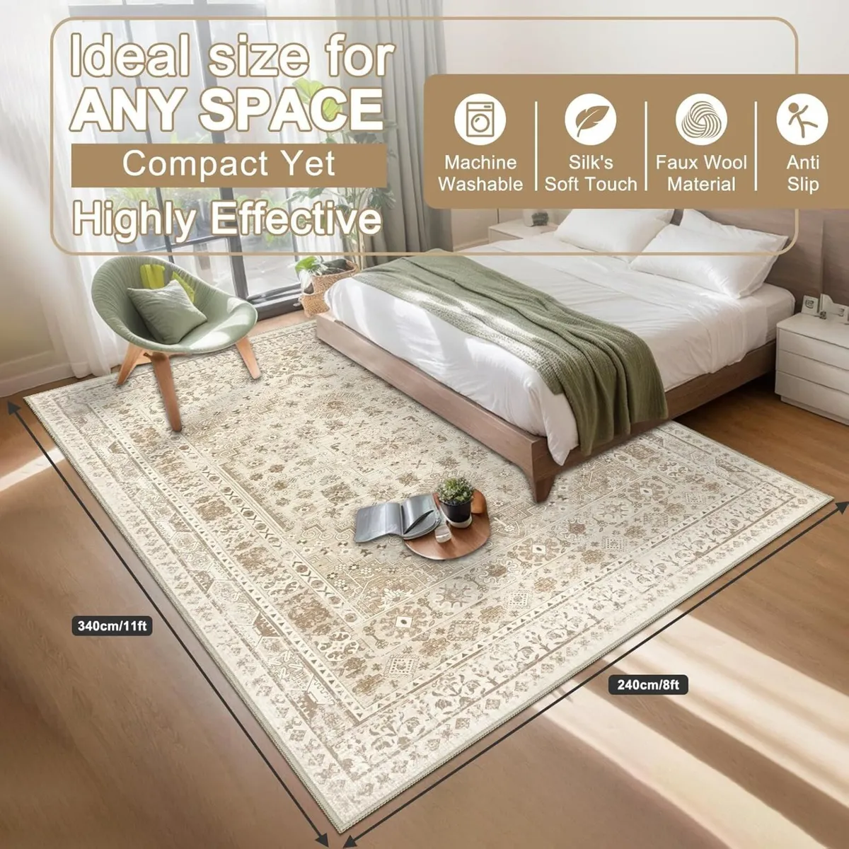 Washable Rugs Living Room 240x340cm Distressed - Image 2