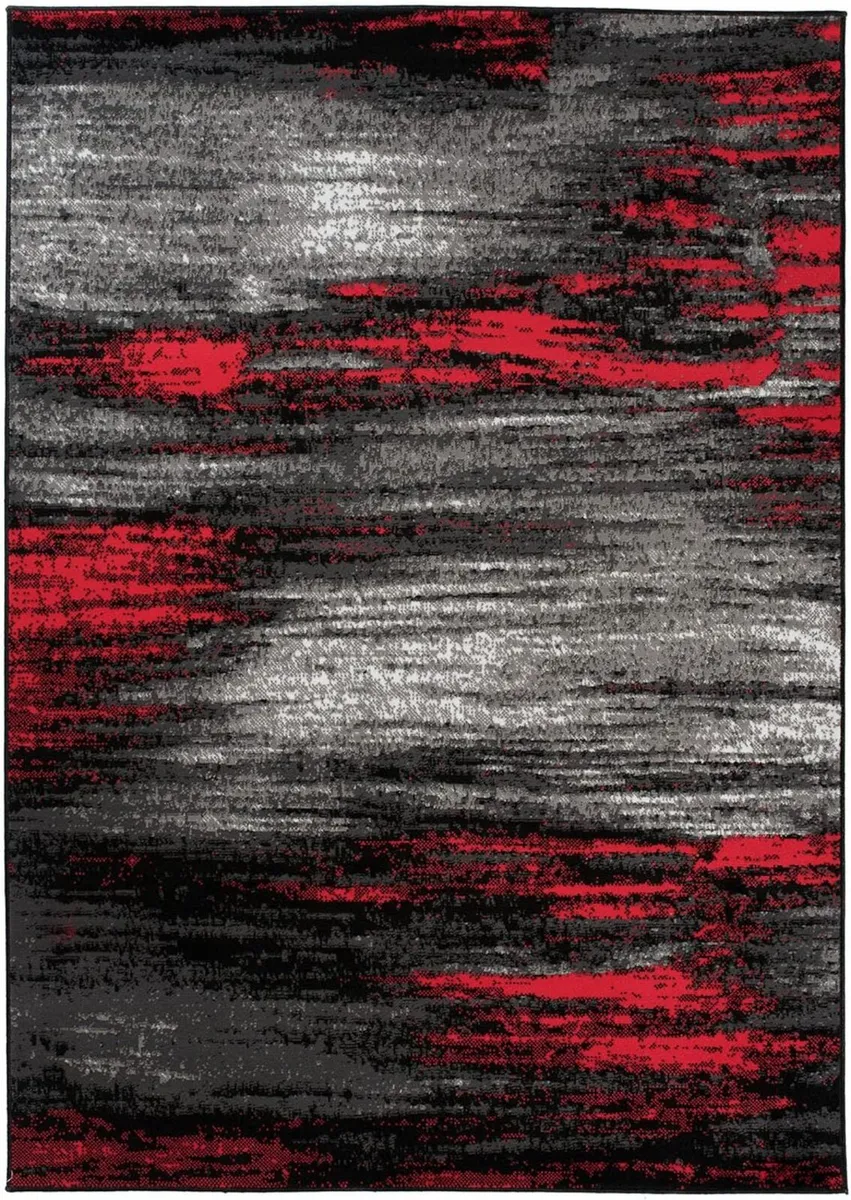 Maya Area Rug Short Pile Red Black Grey Modern - Image 2