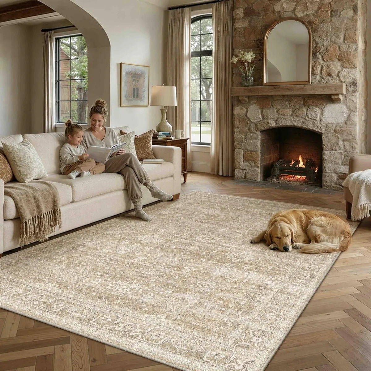 Vintage Living Room Rug 200 x 300 cm Beige - Image 3