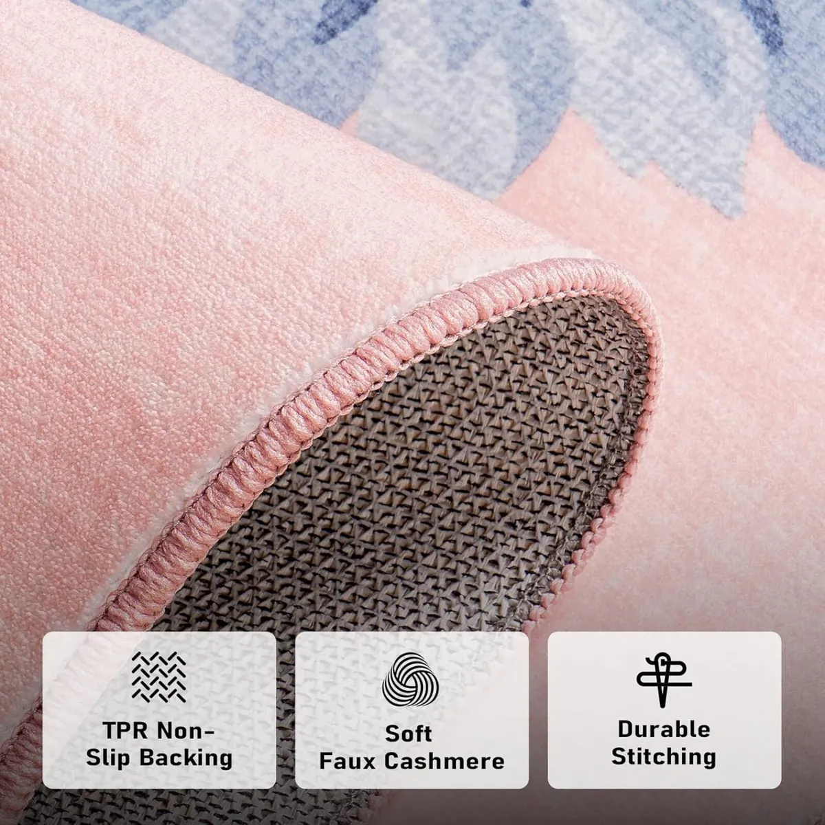 Living Room Rug Large Low Pile Vintage Scalloped - Image 3