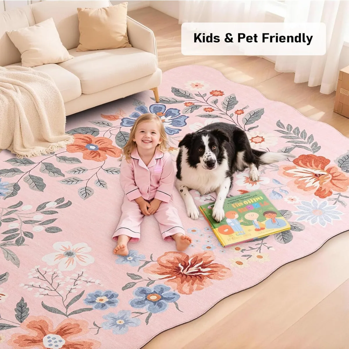 Living Room Rug Large Low Pile Vintage Scalloped - Image 4