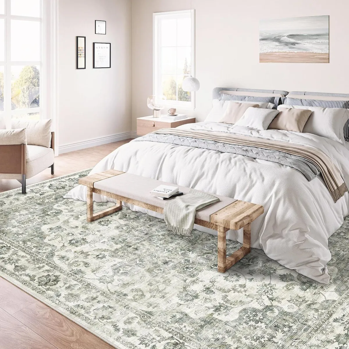 Vintage Rugs Living Room Green Large Area Rug - Image 3