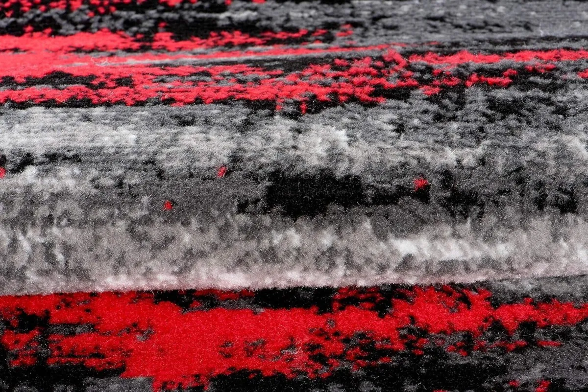 Maya Carpet Runner Black Grey Red Modern Abstract - Image 3