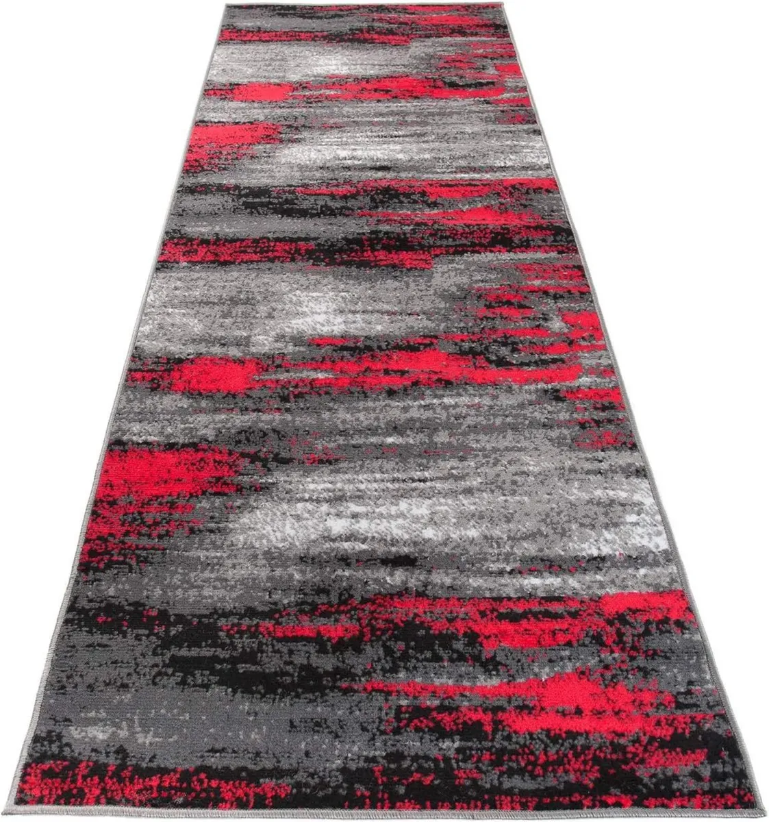 Maya Carpet Runner Black Grey Red Modern Abstract - Image 2
