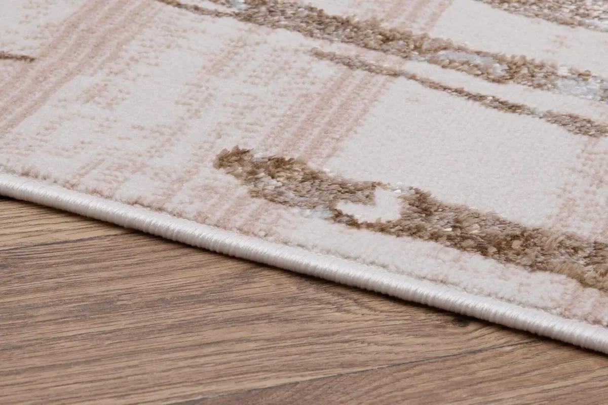 Crystal Area Rug Short Pile Modern Beige Brown - Image 4