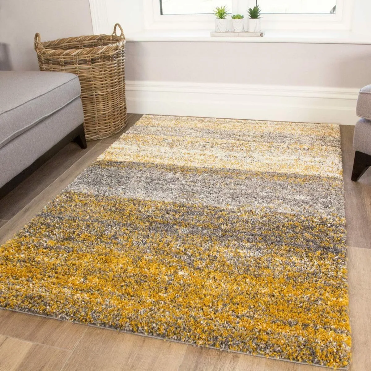 LargeThick Soft Fluffy Ochre Mustard Stripe - Image 1