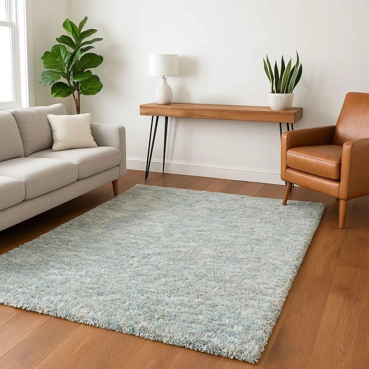 Duck Egg Blue Rug Soft Plush Pile Fluffy High - Image 3