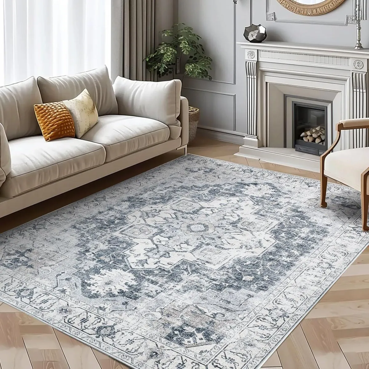 Large Rug 270x365cm Washable Vintage Grey Non - Image 1