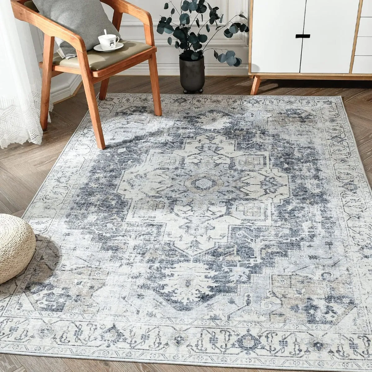 Large Rug 270x365cm Washable Vintage Grey Non - Image 2