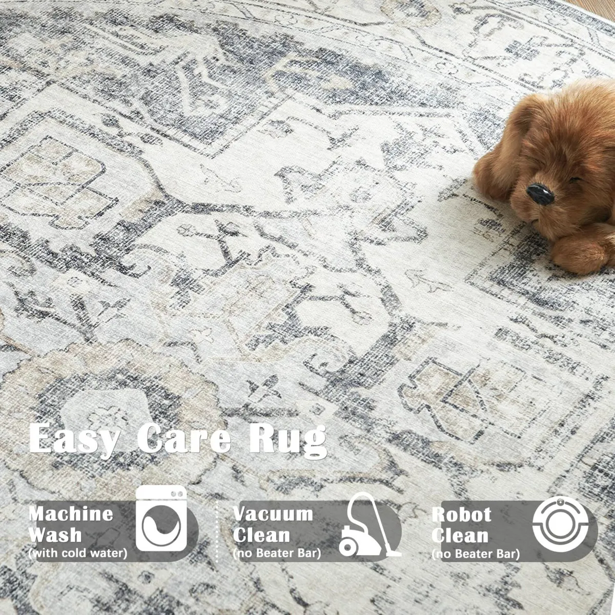 Large Rug 270x365cm Washable Vintage Grey Non - Image 3