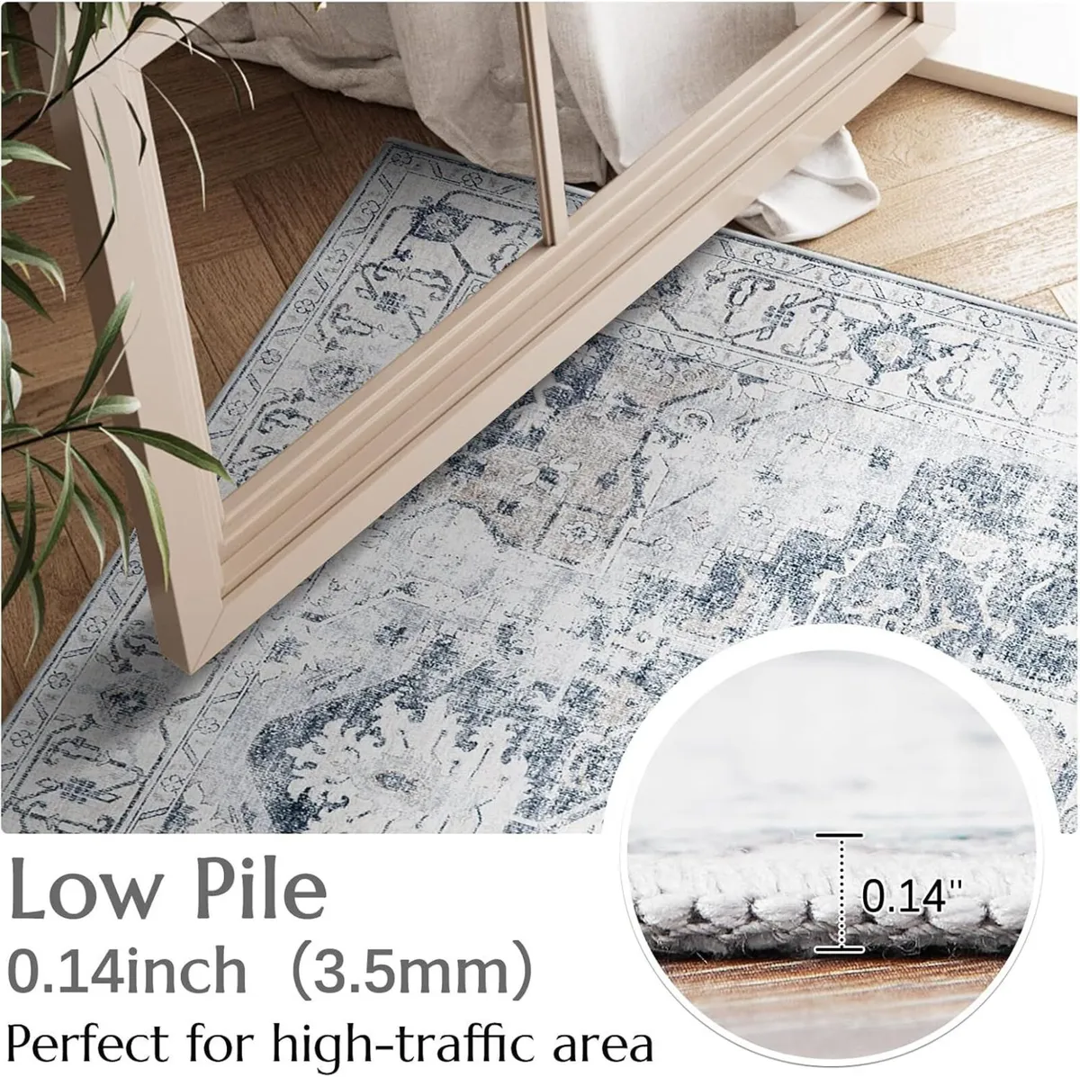 Large Rug 270x365cm Washable Vintage Grey Non - Image 4