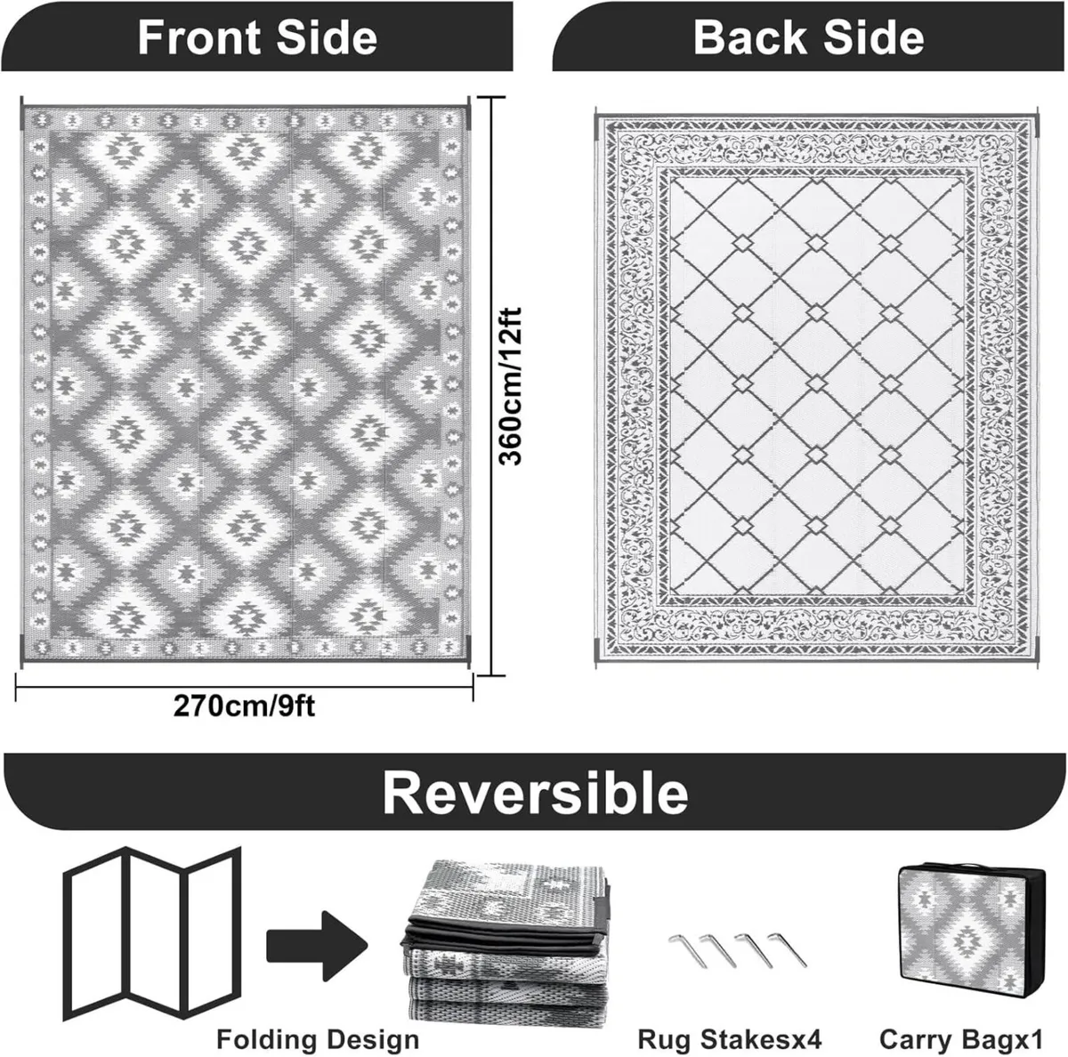 Outdoor Rug for Patio Waterproof 270x360 cm - Image 2