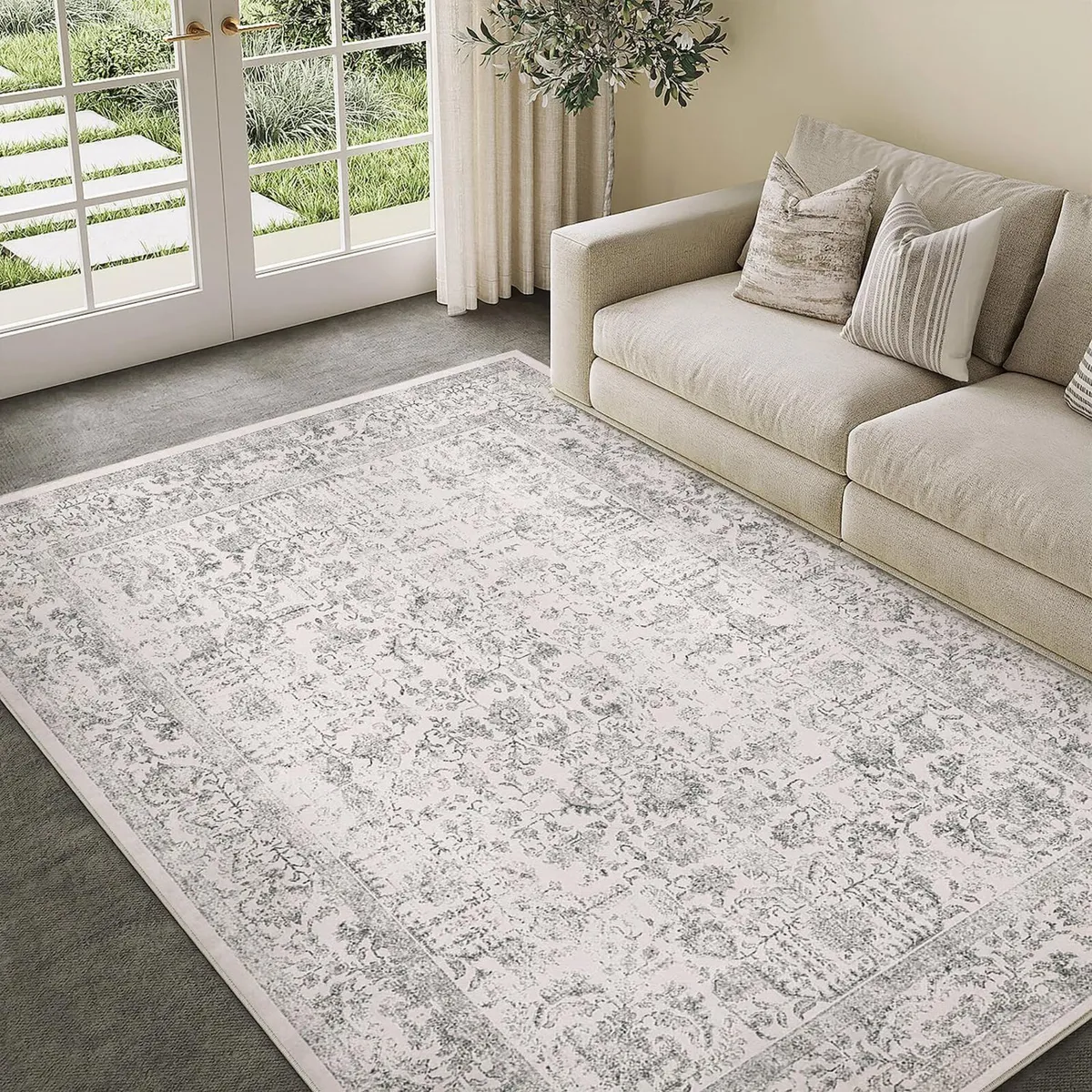 Vintage Grey Rugs Living Room Washable Non Slip - Image 1