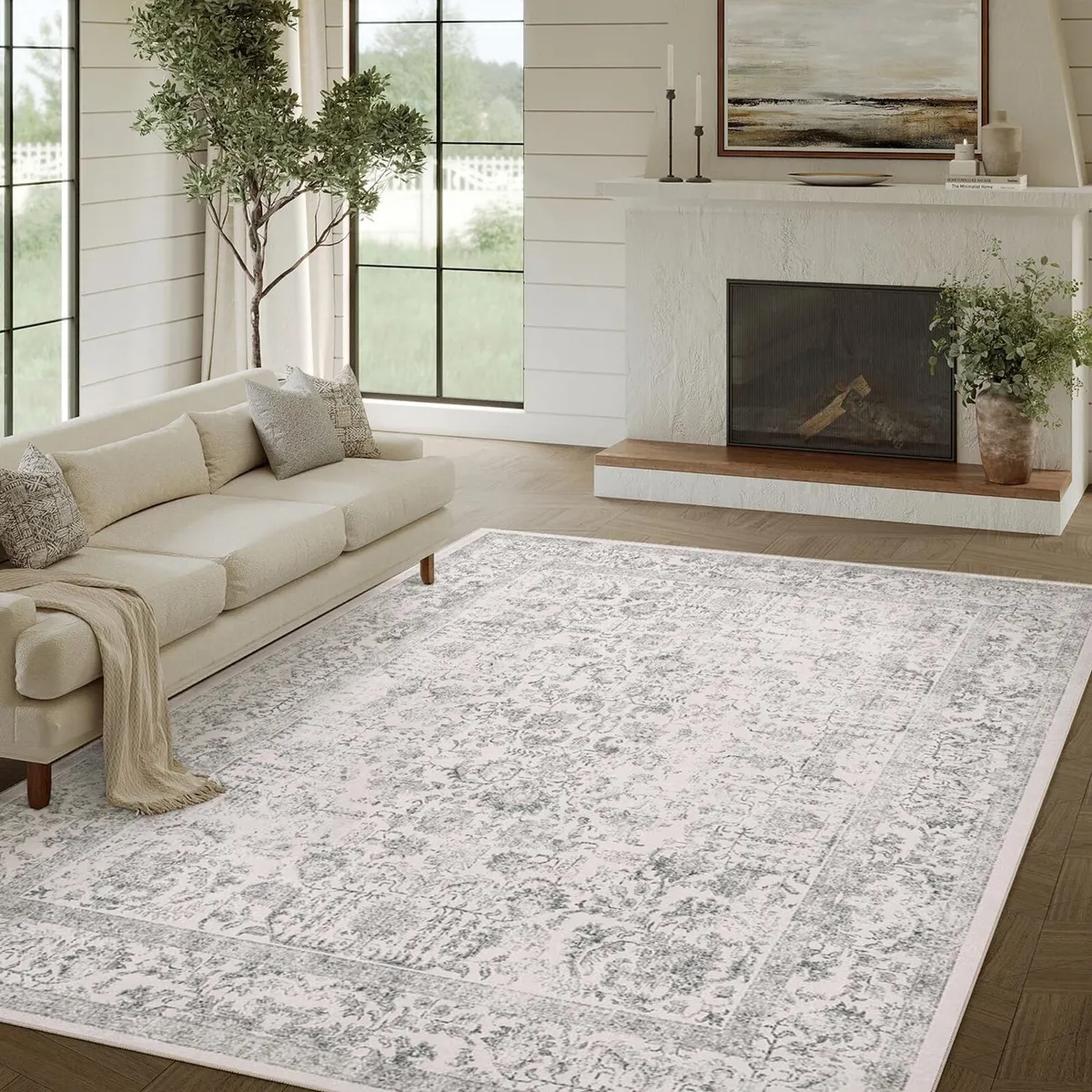 Vintage Grey Rugs Living Room Washable Non Slip - Image 3
