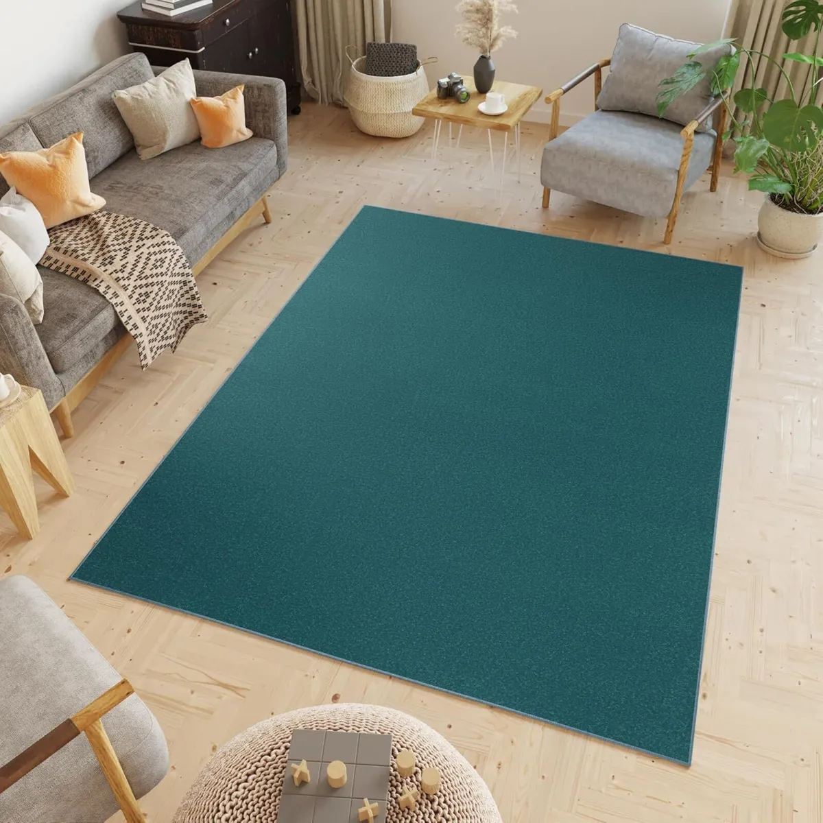 Mono Area Rug Indoor Short Pile Plain Dark Blue - Image 1