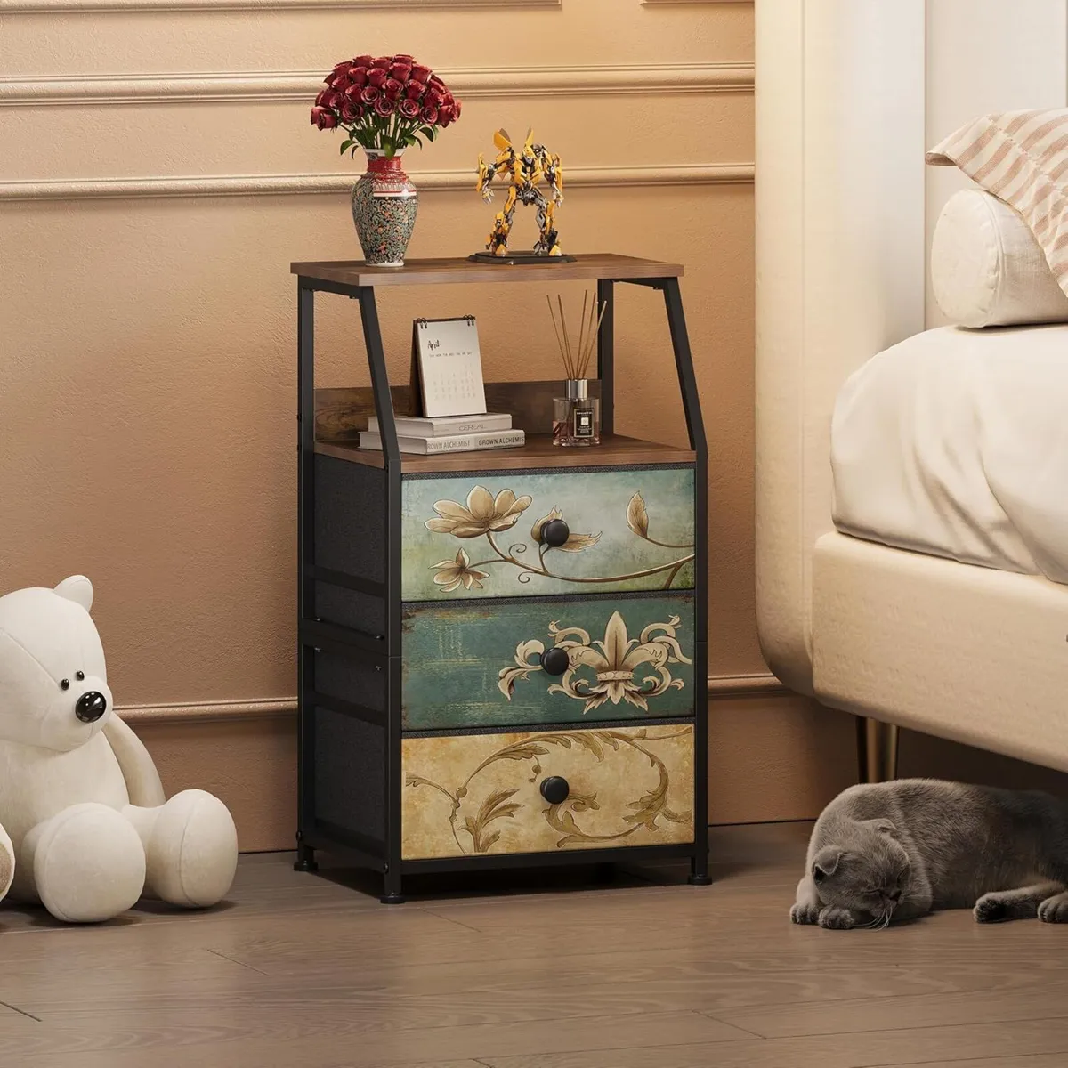 Chest of Drawers with 3 Made Fabric Open Shelf - Image 2
