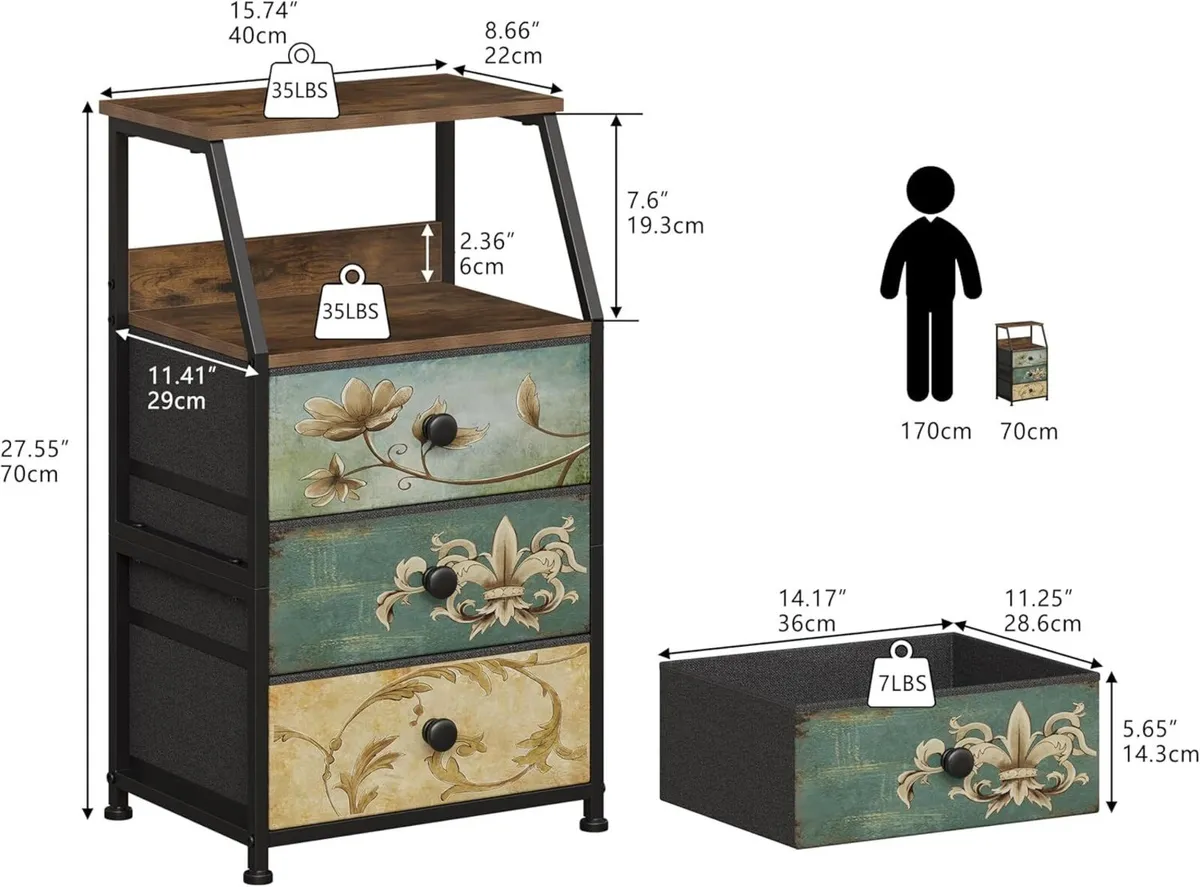 Chest of Drawers with 3 Made Fabric Open Shelf - Image 3