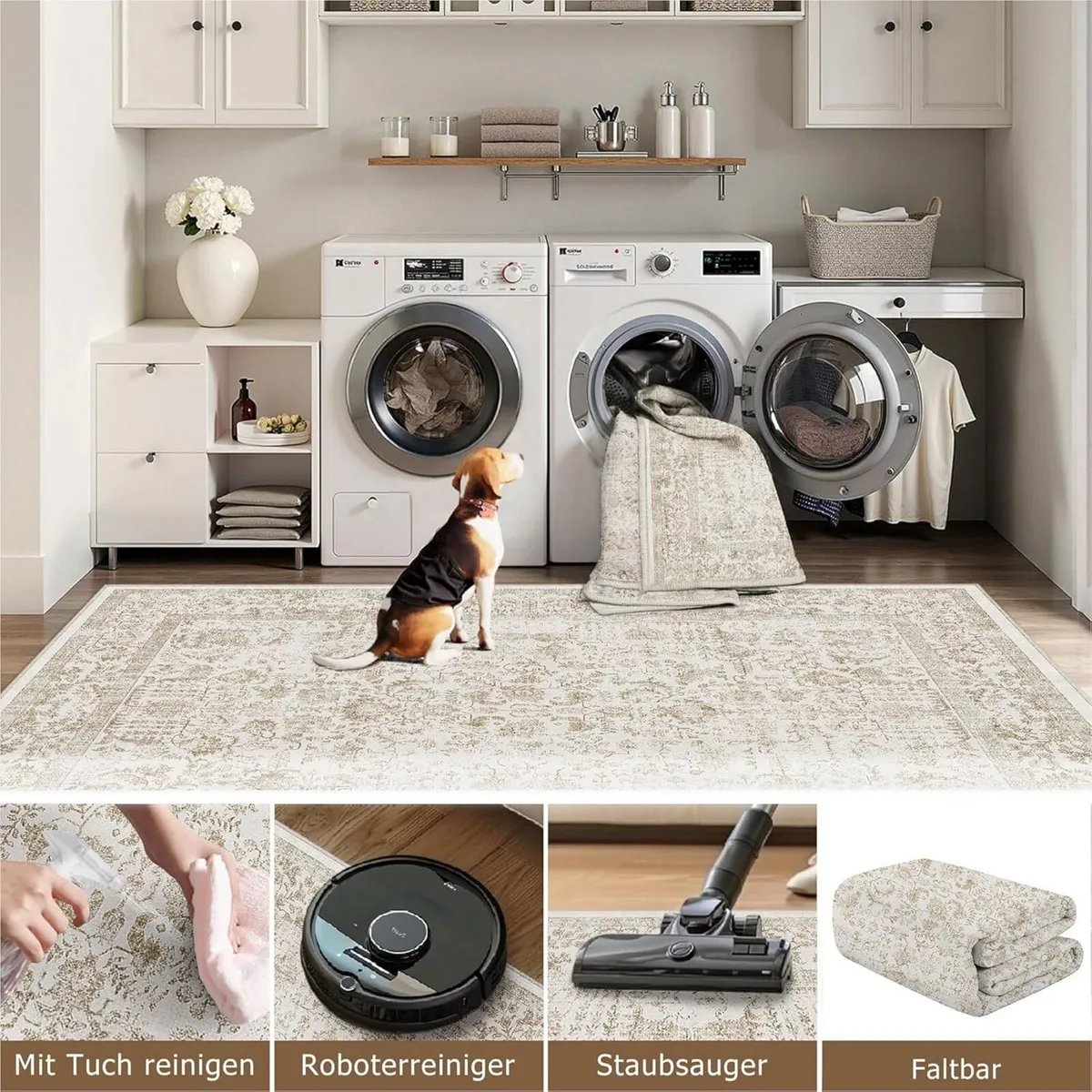 Vintage Brown Rugs Living Room Washable Non Slip - Image 4