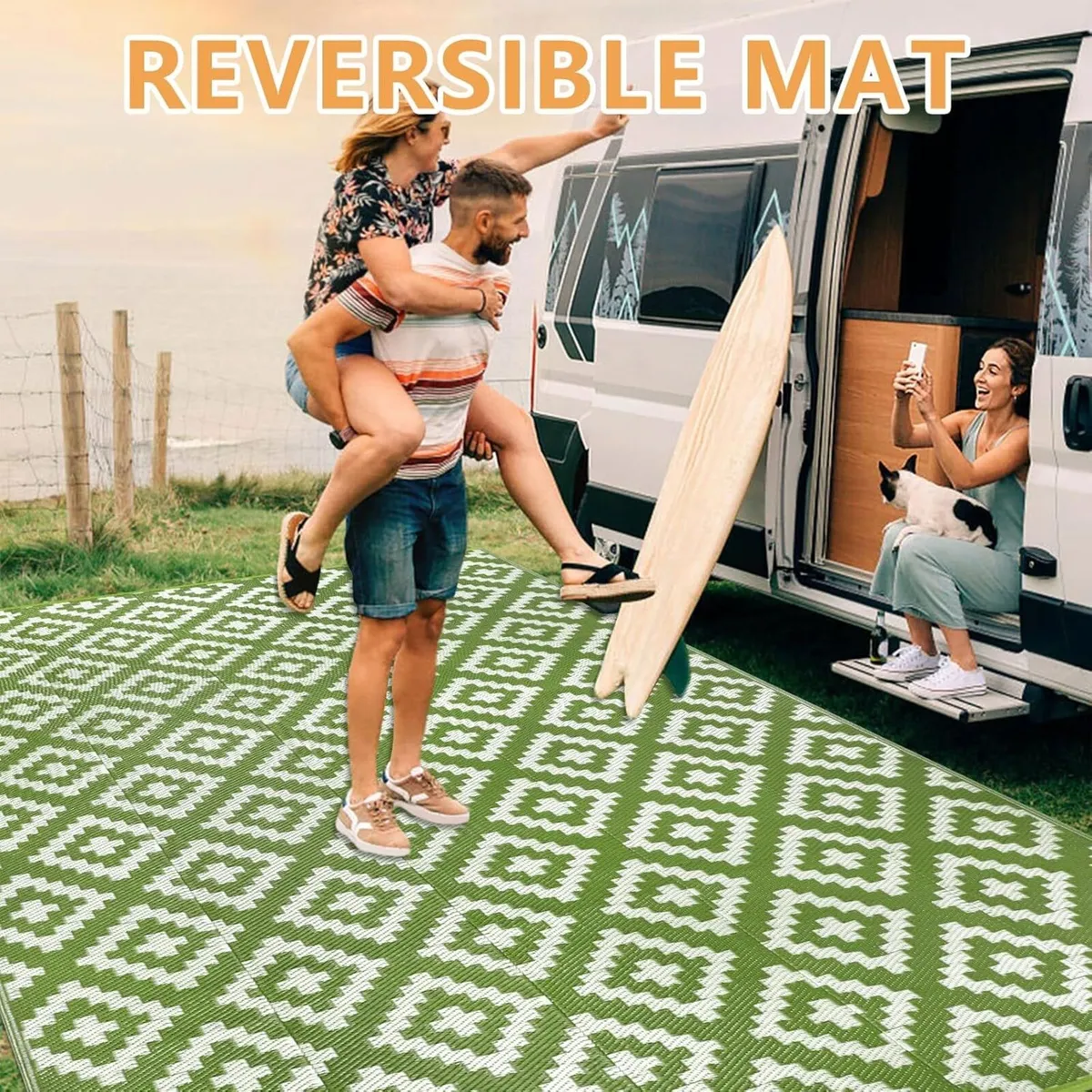 Outdoor Rugs 245x305cm Reversible Mats Plastic - Image 3