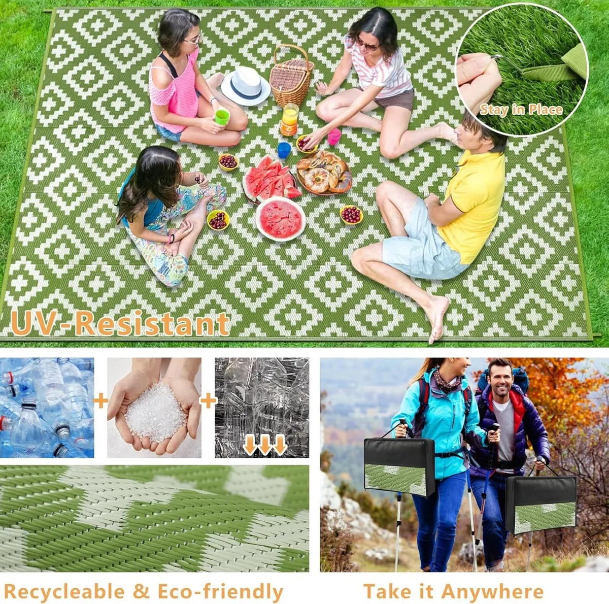 Outdoor Rugs 245x305cm Reversible Mats Plastic - Image 4