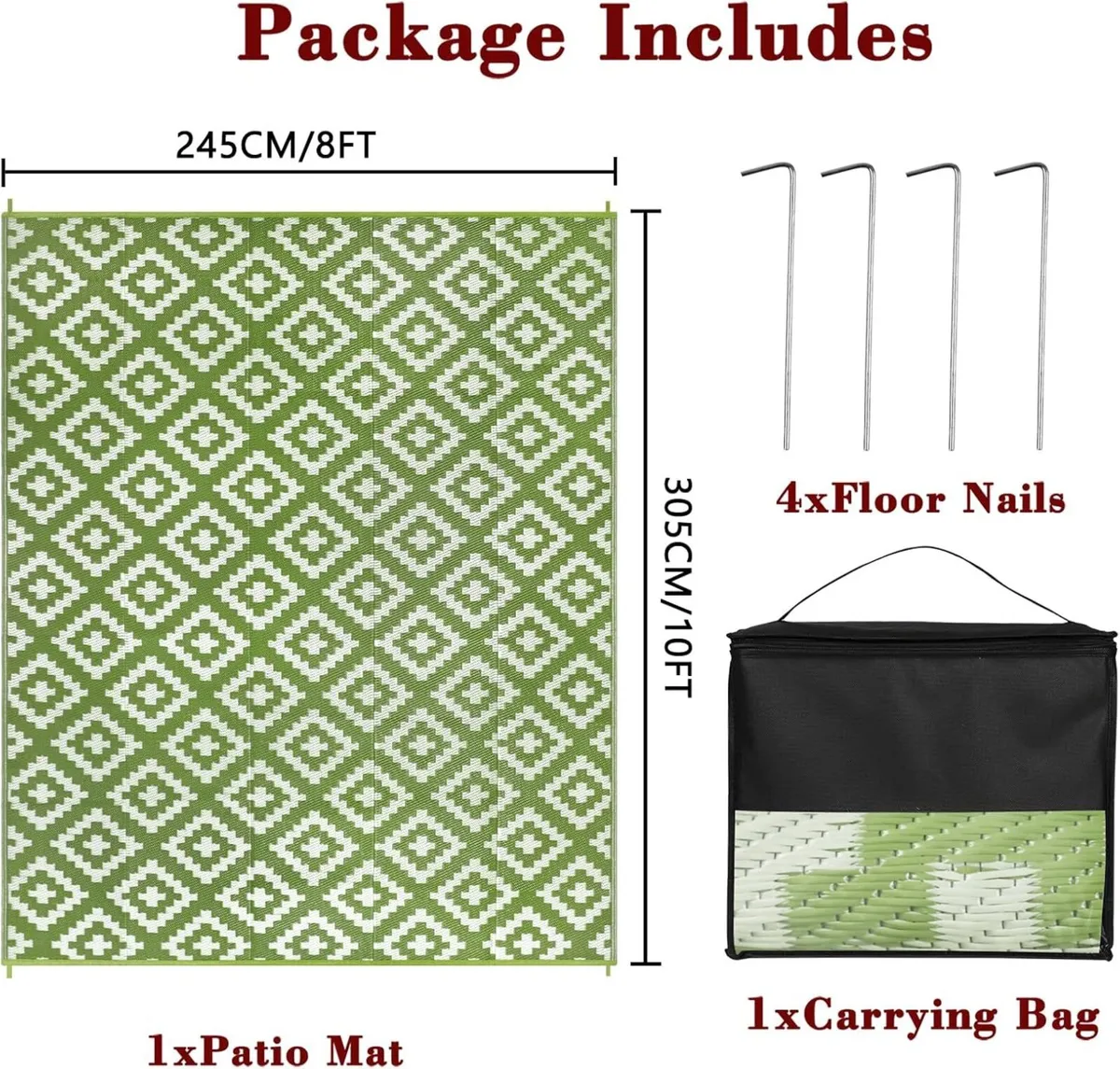 Outdoor Rugs 245x305cm Reversible Mats Plastic - Image 2