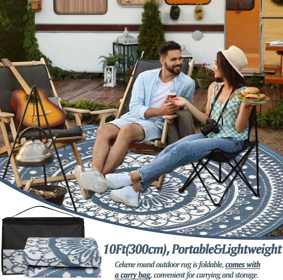 Extra Large Outdoor Rug Round 300cm Blue Waterproo - Image 2