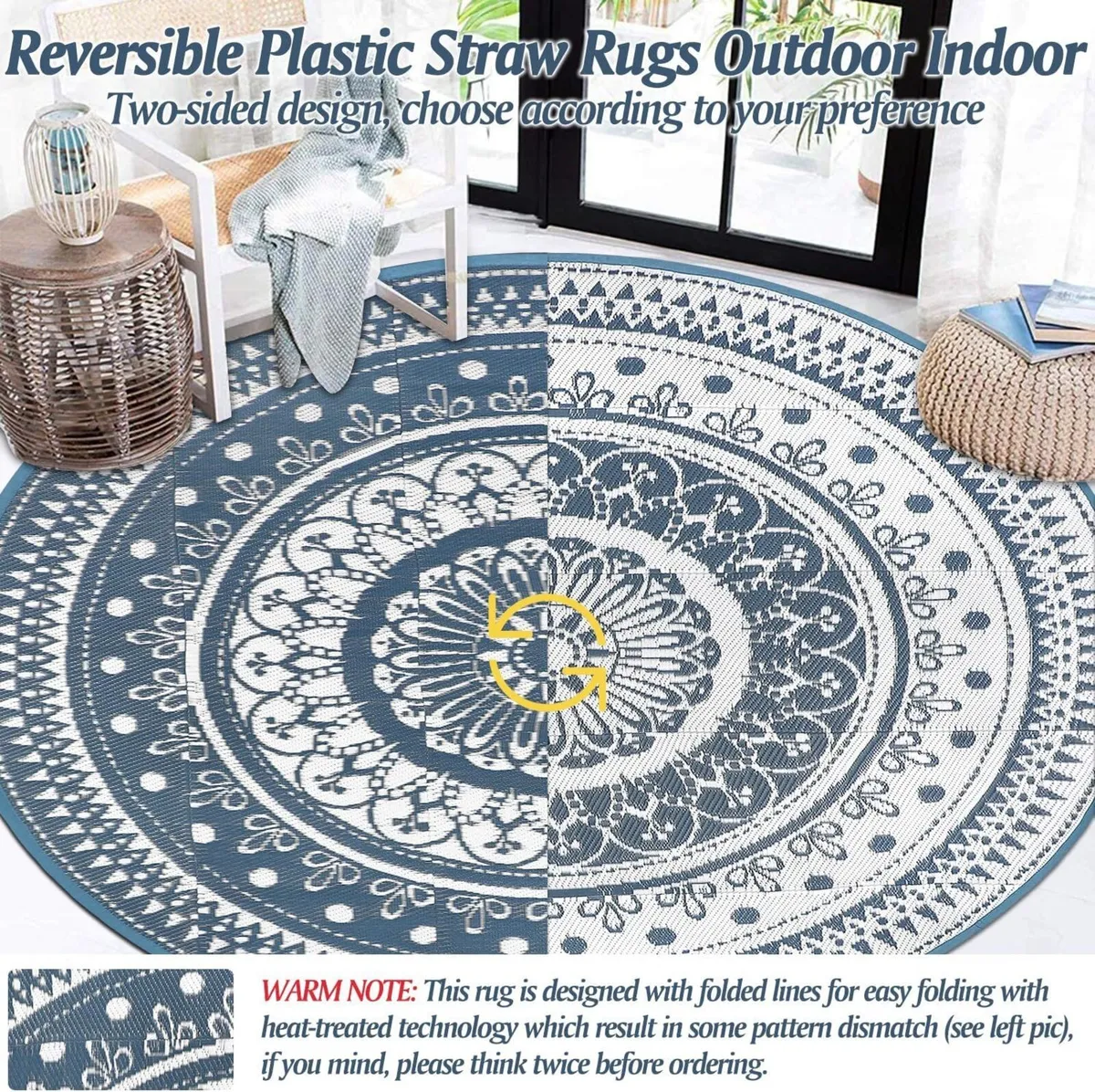 Extra Large Outdoor Rug Round 300cm Blue Waterproo - Image 4