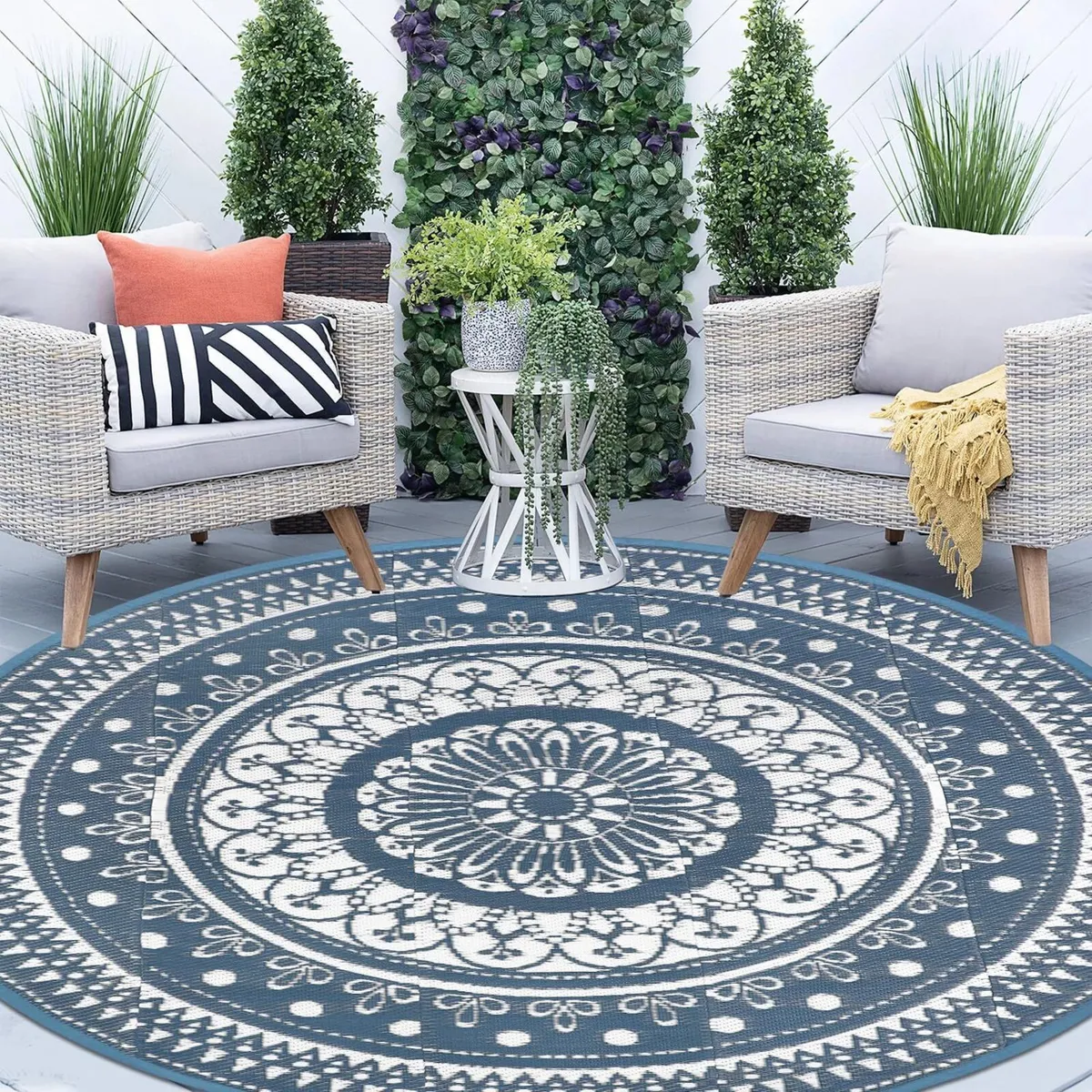 Extra Large Outdoor Rug Round 300cm Blue Waterproo - Image 1