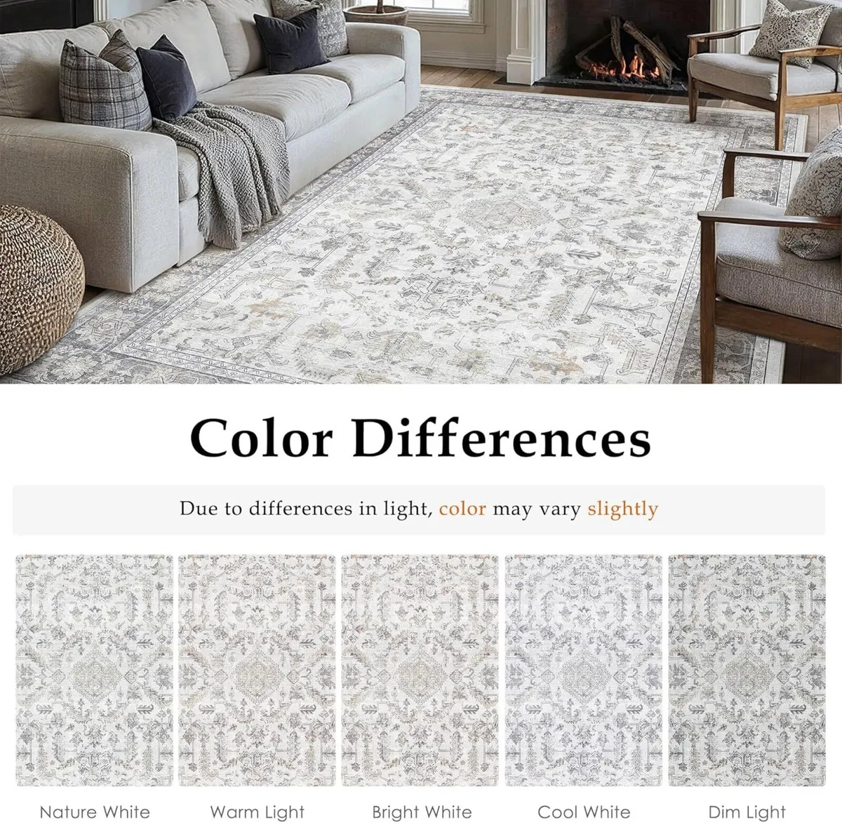 Grey Rugs Living Room 200x300cm Vintage Machine - Image 2