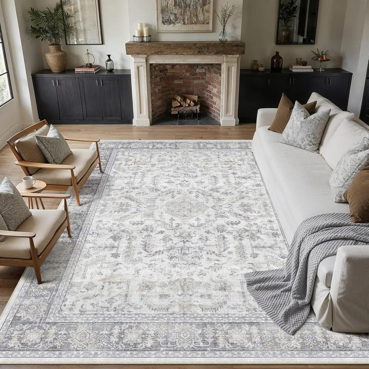 Grey Rugs Living Room 200x300cm Vintage Machine - Image 1