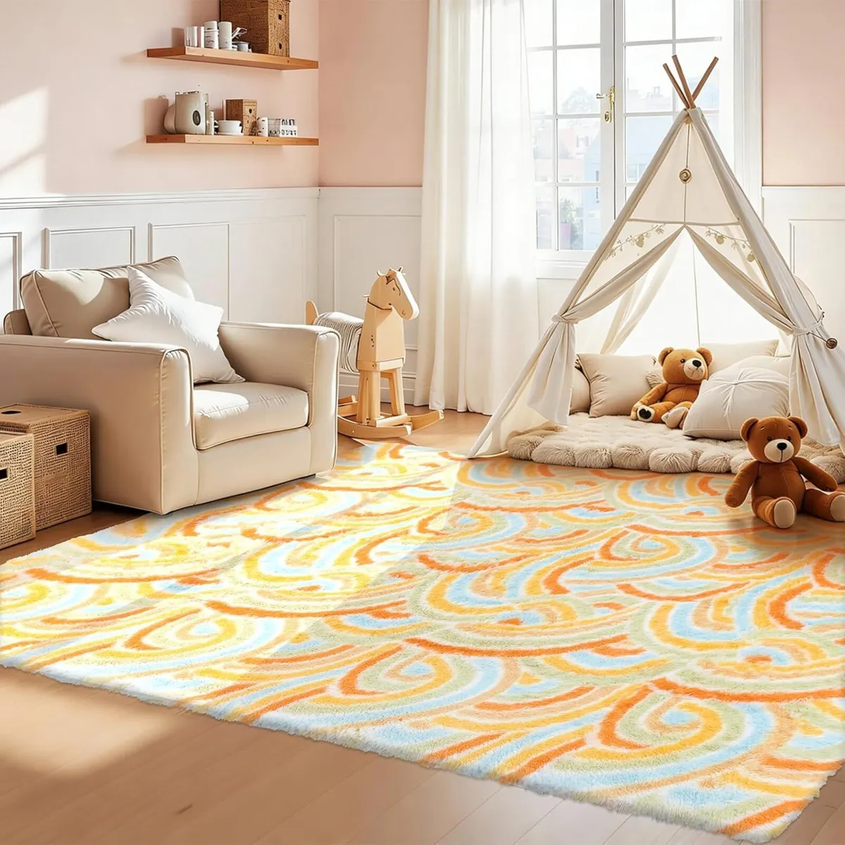 Rainbow Rug Fluffy Washable Rugs Living Room Anti - Image 1