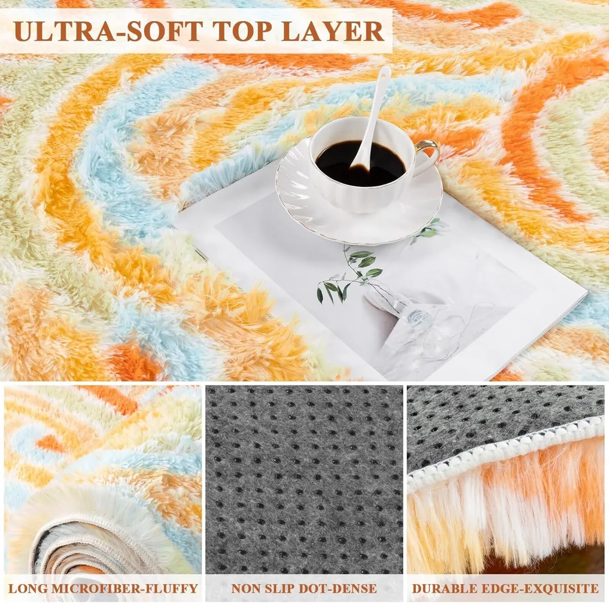Rainbow Rug Fluffy Washable Rugs Living Room Anti - Image 2