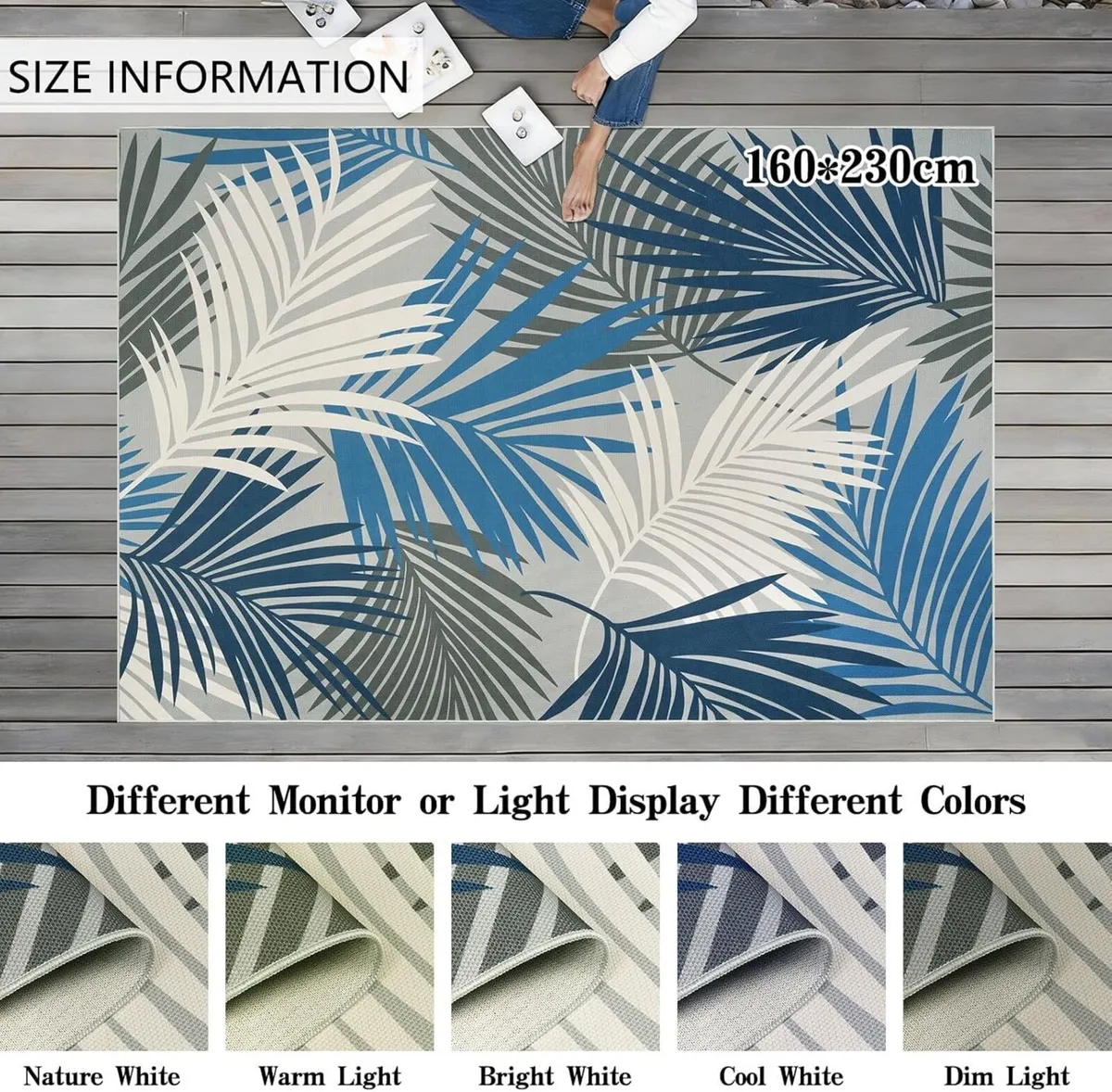 Indoor Outdoor Rug 160x230cm Blue Washable Area - Image 2