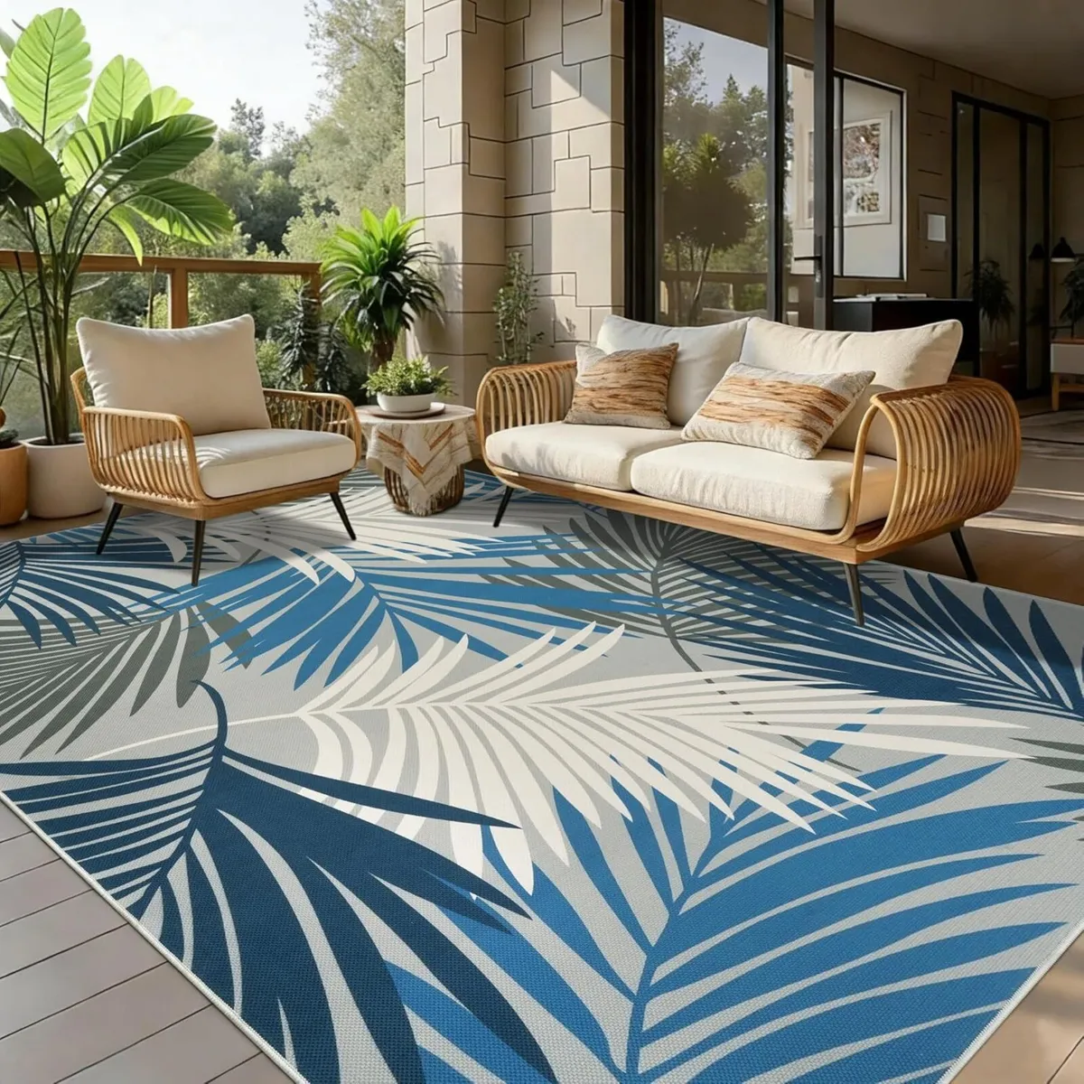 Indoor Outdoor Rug 160x230cm Blue Washable Area - Image 1