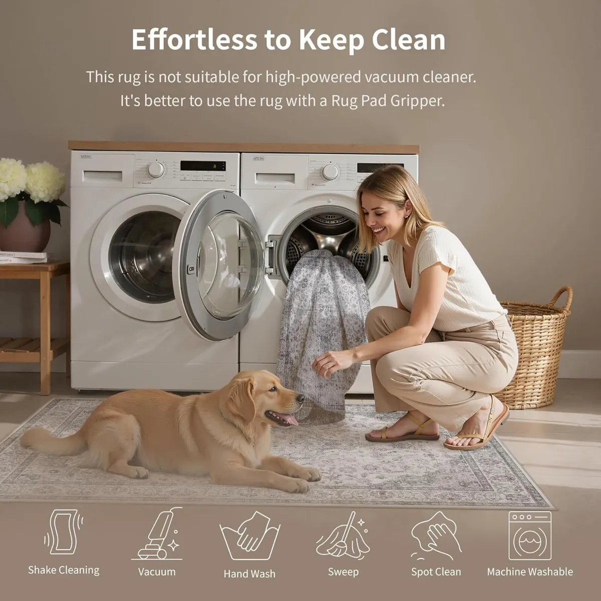 Gray Rugs Living Room 240x300cm Vintage Machine - Image 4